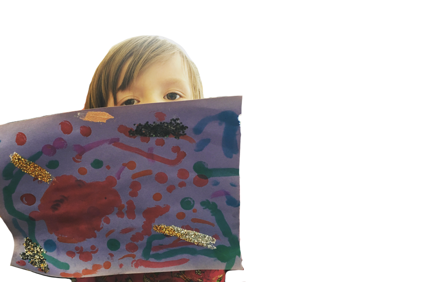 Girl peeking over her hart